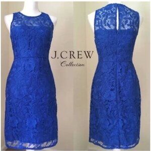 J Crew Collection Bright Blue Lace Sheath Cocktail Dress Size 4